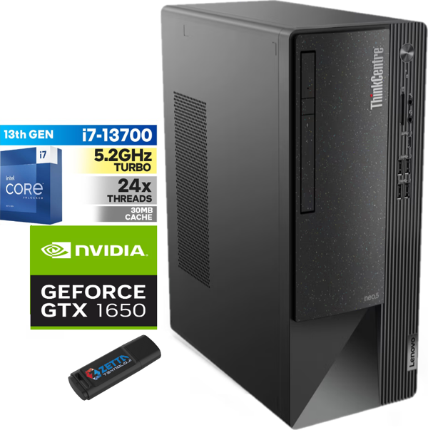 Lenovo Thinkcentre Neo 50T Gen4 Intel I7 13700 8gb 4tb SSD 4GB/GTX1650 WINDOWS11PRO Masaüstü Blgisayar 312JB005ATR45 + Zetta USB Bellek - Image 1