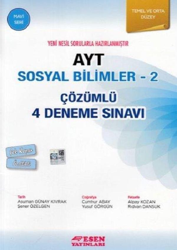 AYT Sosyal Bilimler 2-Çözümlü 4 Deneme Sınavı-Temel ve Orta Düzey - Esen Yayıncılık - Eğitim - Image 1