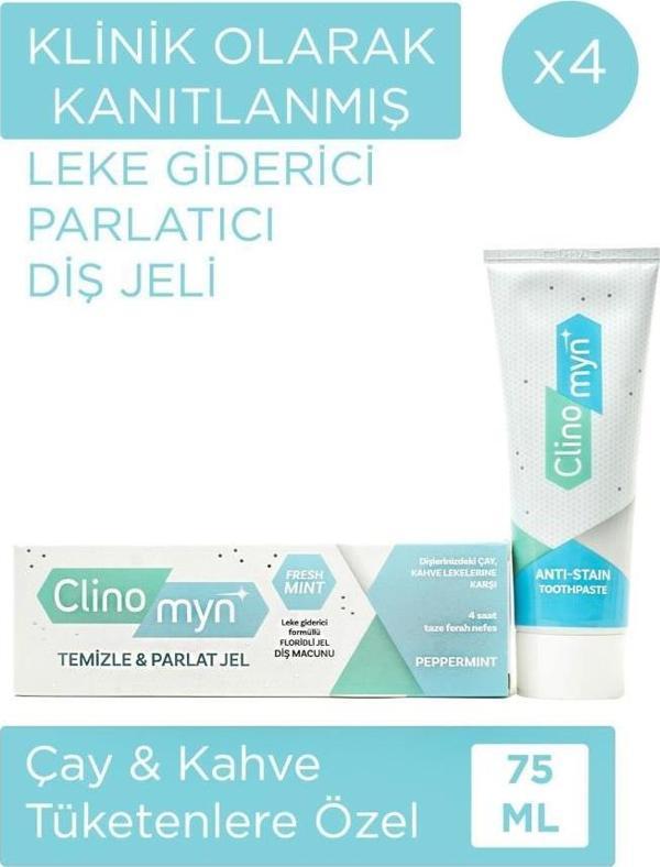 Clinomyn Fresh Temizleme Parlatma Jel Diş Beyazlatan ve Parlatan Diş Macunu 75 ml x 4 Adet - Image 1
