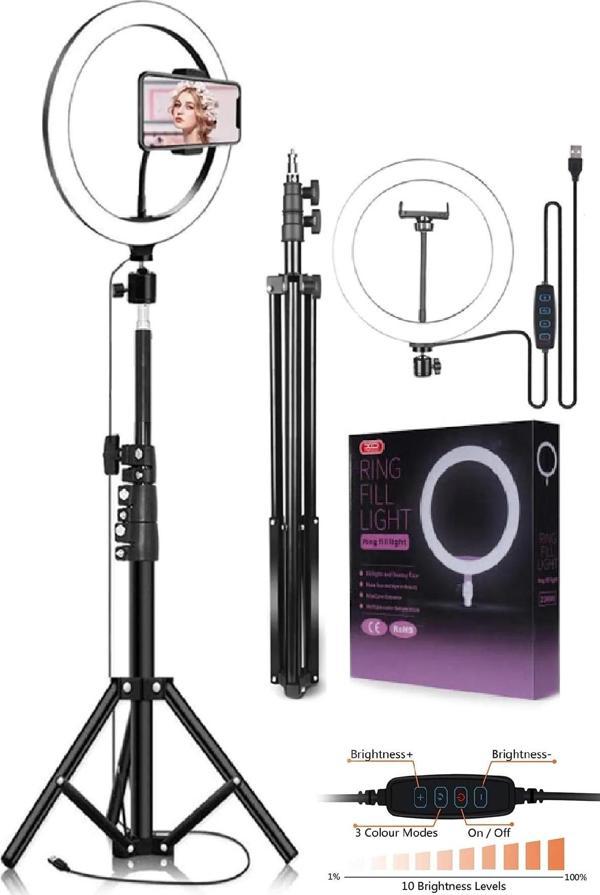 Anunnaki 10 İnç Ring Light Youtuber Tiktok Çekim Işıklı Telefon Tutucu Selfie Makyaj Işığı 2.1 M Tripod - Image 1