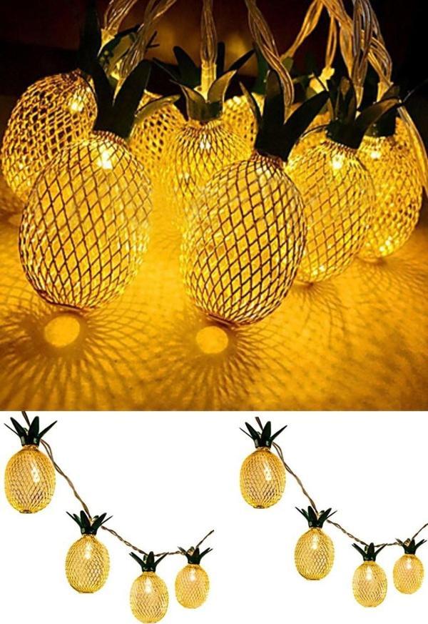 10 lu Metal Ananas Şerit LED Işık 1 Mt Pilli  Ağaç ve Ev Süsleme Ledi - Image 1