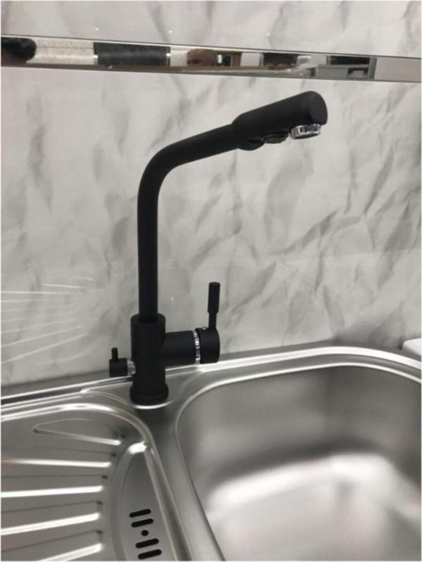 Fiyonk Armatür Siyah 3 Yollu Su Arıtma Cihazı Girişli Evye Bataryası - Image 1