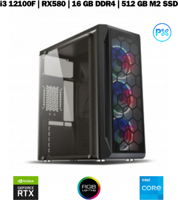 OPEXTAR E0802 | i3 12100F | 16 GB DDR4 | 512 GB SSD | RX580 Oyuncu Bilgisayarı - Image 1