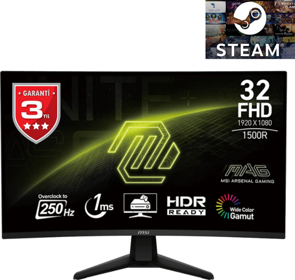 MSI MAG 32C6X 31.5 1920x1080 250Hz 1ms HDMI DP Curved Touch Adaptive Sync Curve 1500R Gaming Monitö - Image 1