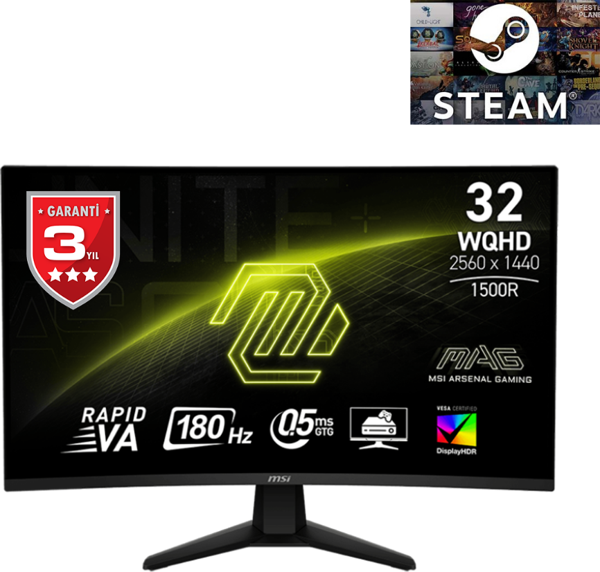 MSI MAG 32CQ6F 31.5 2560x1440 180Hz 0.5ms HDMI DP HDR 400 Curved Adaptive Sync Led Monitör - Image 1