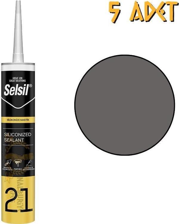 Selsil Silikonize Mastik ANTRASİT GRİ 500 gr. - 5 Adet - Image 1