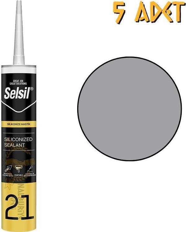 Selsil Silikonize Mastik GRİ 500 gr. - 5 Adet - Image 1