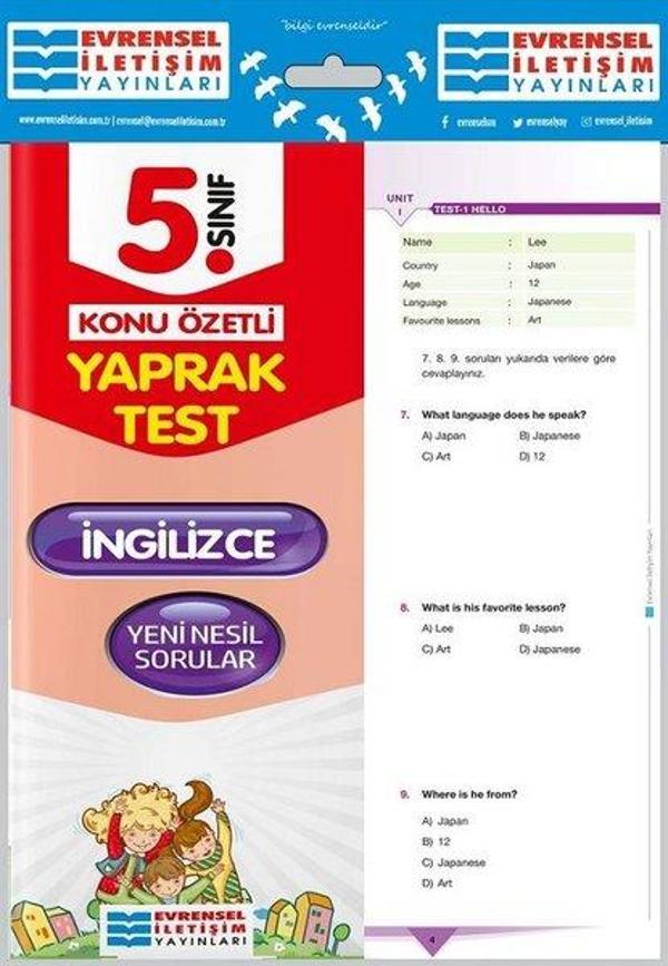 5.Sınıf İngilizce Konu Özetli Yaprak Test - Evrensel İletişim Yayınları - Image 1
