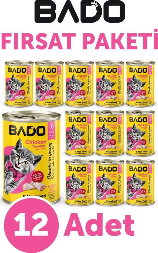 Bado Yavru Kedi Yaş Maması Tavuk Etli 400GR 12Li - Image 1