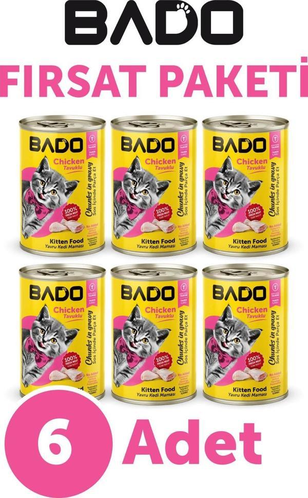 Bado Yavru Kedi Yaş Maması Tavuk Etli 400GR 6Lı - Image 1