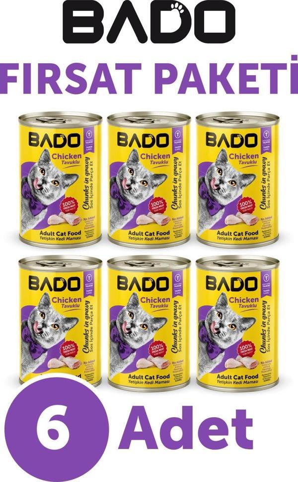 Bado Yetişkin Yaş Kedi Maması Tavuk Etli 400GR 6Lı - Image 1