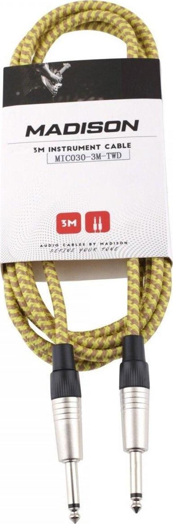 Madison Örgülü Kumaş Gitar Kablosu 3 Metre- Sarı Çizgili - Image 1