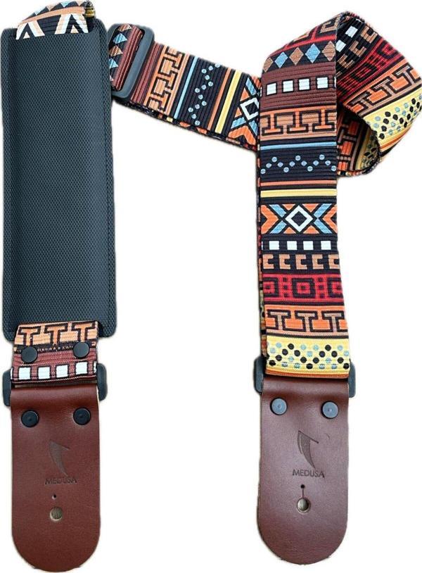 Medusa Savanna Kahve Deri Uçlu Omuz Korumalı Bass Ve Gitar Askısı - Image 1