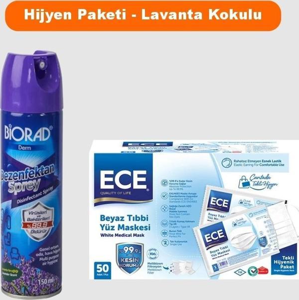 Hijyen Paketi - Lavanta Kokulu Sprey Dezenfektan 150ml + Steril Maske 50'li - Image 1