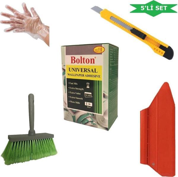 5'lü Set 250 Gr. Duvar Kağıdı Yapıştırıcısı (tutkal-fırça-spatula-falçata-şeffaf Eldiven ) - Image 1