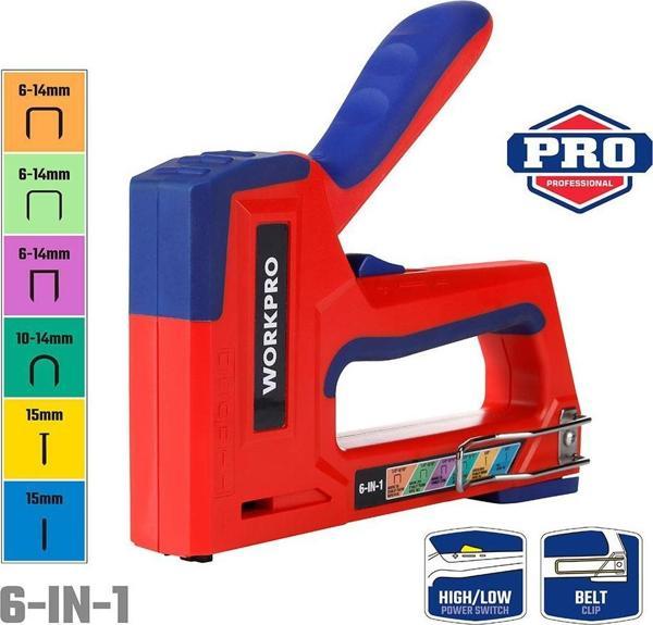 WORKPRO WP223002 6 IN 1 Profesyonel 6-14mm Mekanik Zımba ve 15mm Çivi Tabancası - Image 1