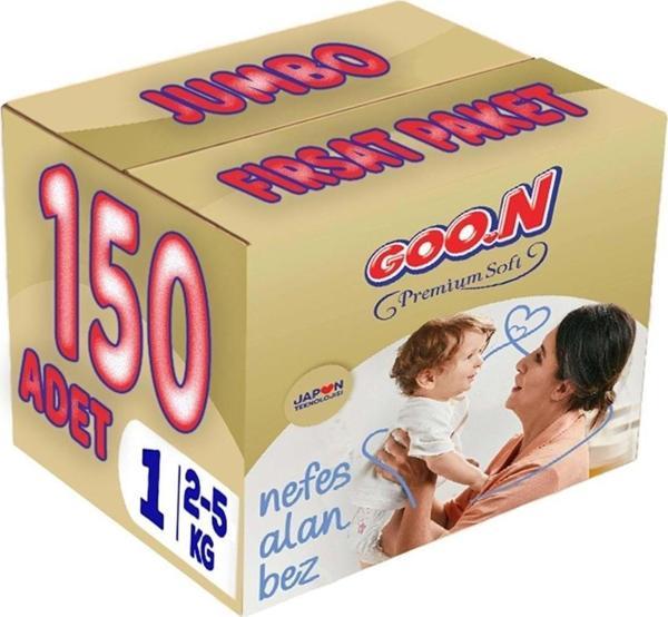 Goo.N Premium Soft Bebek Bezi Beden:1 (2-5Kg) Yeni Doğan 150 Adet Jumbo Fırsat Pk - Image 1