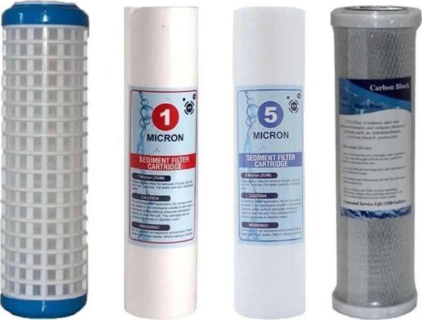 Aqua Bella Daire Bina Sayaç Girişi Yedek Filtre Seti 10" Inc 4 Aşama ( Yıkanabilir,1 Mikron,5 Mikron,Blok ) - Image 1