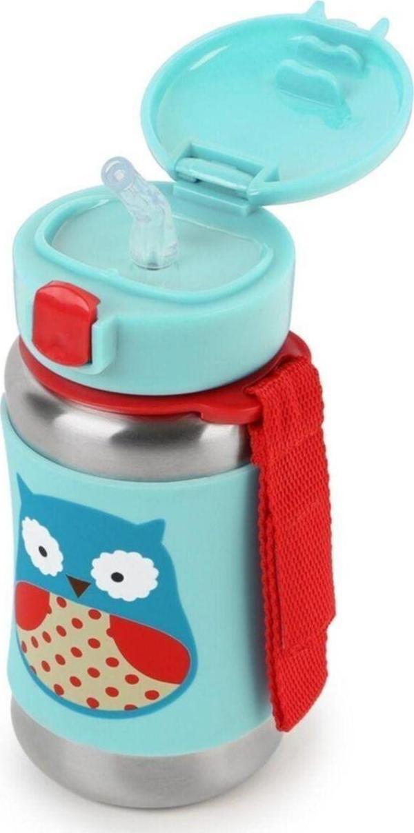 Skip Hop Mavi Baykuş Pipetle Paslanmaz Çelik Suluk 350 Ml. - Image 1