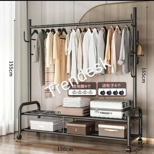 Trendesk Metal Siyah / Beyaz Portmanto Konfeksiyon Askısı Ayaklı Askılık Elbise Askılığı 155x150 cm - Image 1