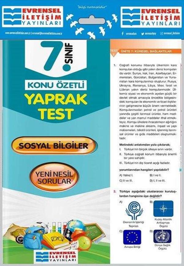 7.Sınıf Sosyal Bilgiler Konu Özetli Yaprak Test - Evrensel İletişim Yayınları - Image 1