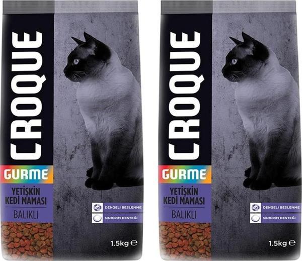 Croque Gurme Balikli Renkli Taneli Yetiskin Kedi Mamasi 1,5kg*2 Adet - Image 1