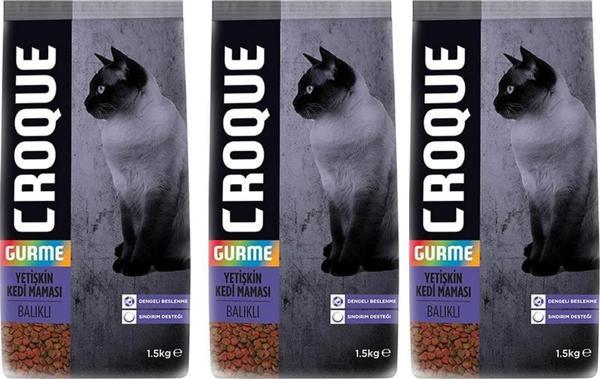 Croque Gurme Balikli Renkli Taneli Yetiskin Kedi Mamasi 1,5kg*3 Adet - Image 1