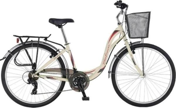 Salcano Bodrum Lady 28" Jant 21 Vites Çamurluklu Sepetli Şehir Bisikleti Krem Kırmızı - Image 1