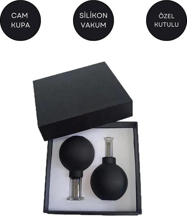 Naturachi Silikon Vakumlu Cam Yüz Masaj Kupası 2'li Set Siyah Renk - Image 1