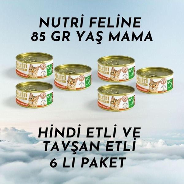 Nutri Feline Yaş Mama 85 Gr Hindi Etli Ve Tavşan Etli 6 Lı Eko Paket - Image 1