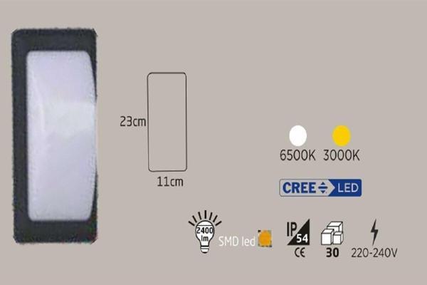 Econa 24W Siyah Kasa Dış Mekan Led Aplik Elips Boş (6500K) - Image 1
