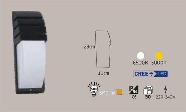 Econa 24W Siyah Kasa Dış Mekan Led Aplik Elips Çerçeveli (6500K) - Image 1