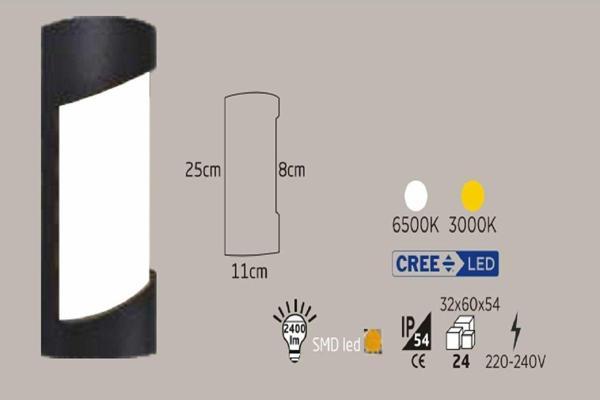 Econa 24W Siyah Kasa Dış Mekan Led Aplik Oval Boş (6500K) - Image 1