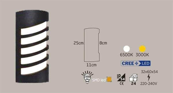 Econa 24W Siyah Kasa Dış Mekan Led Aplik Oval Çerçeveli 6500K - Image 1