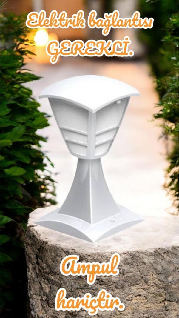 Full Reyon 32 Cm, E27 Duylu Beyaz Renk Dekoratif Set Üstü Armatür, Bahçe, Balkon, Teras, Duvar, Set Üstü Aplik - Image 1