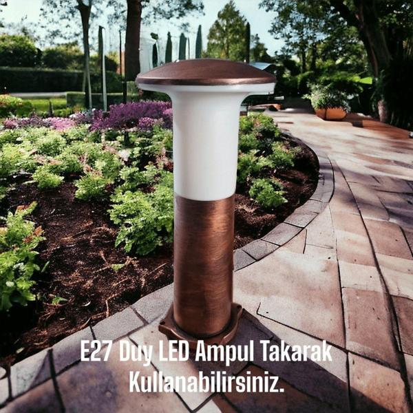 Full Reyon 41 Cm, E27 Duylu, Bakır Eskitme Mantar Armatür, Bahçe Duvar, Çim, Yürüyüş Yolu, Set Üstü Aplik - Image 1