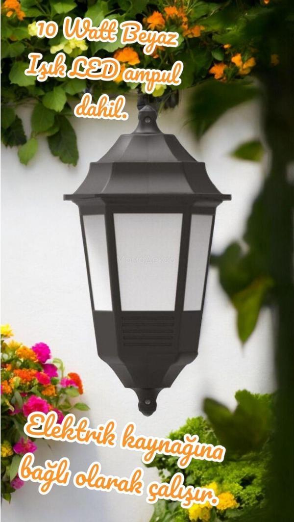 Full Reyon 10 Watt Beyaz Işık Ampul Dahil Dekoratif Duvar Apliği, Bahçe Duvar Armatürü, Teras, Balkon Aplik - Image 1