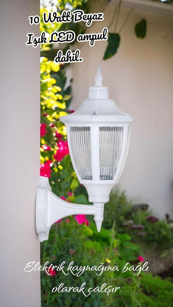 Full Reyon 10 Watt Beyaz Işık Led Ampul Dahil, Teras, Balkon, Bahçe Duvar Apliği, Kamelya, Bungalov Armatürü - Image 1