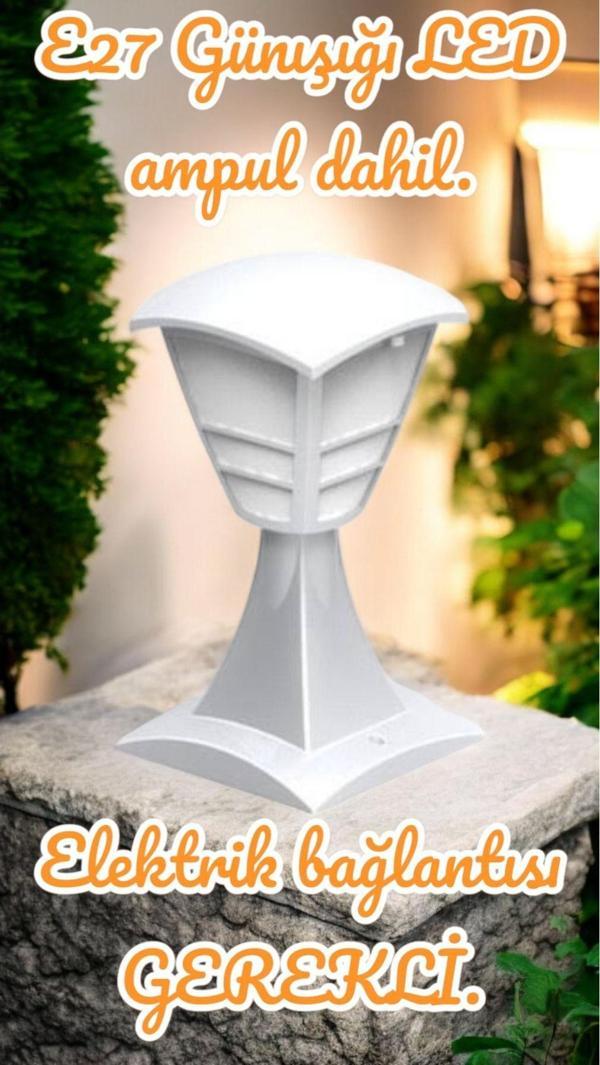 Full Reyon 10 Watt Günışığı Led Ampul Dahil, 32 Cm Beyaz Renk Bahçe Armatürü, Bahçe Duvar Apliği, Şık Armatür - Image 1