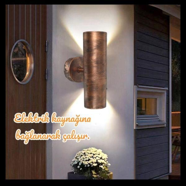 Full Reyon Bakır Eskitme 14 Watt Beyaz Işık Gu10 Duy Led Aplik, Sarı Yaldız Armatür, Bahçe, Balkon Teras Apliği - Image 1