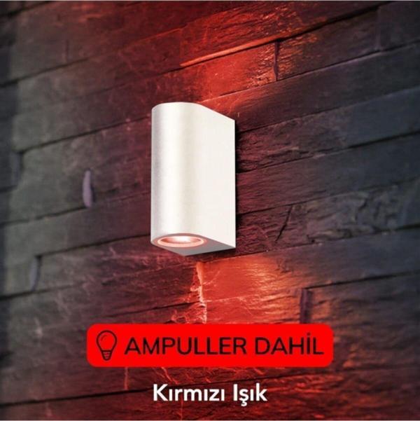 Full Reyon Beyaz Kasa Kırmızı Işık Ledli Iç Ve Dış Mekan Bahçe Balkon Salon Teras Veranda Apliği - Image 1