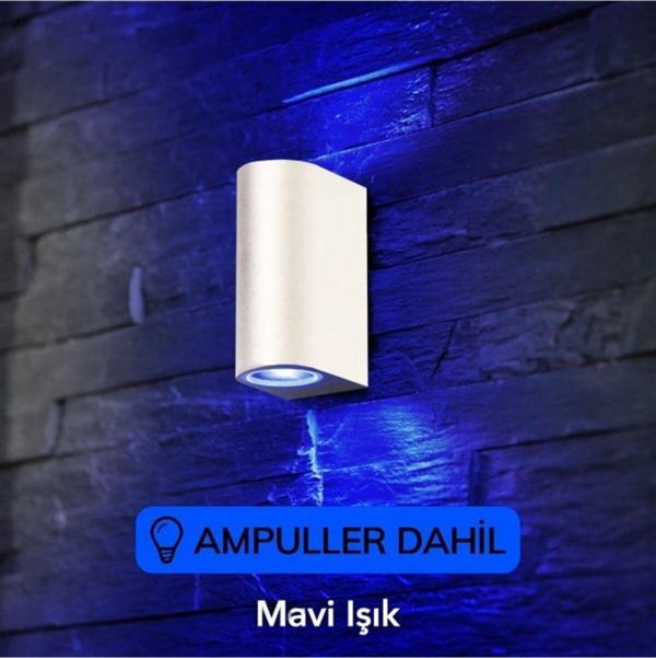 Full Reyon Dekoratif Çift Yönlü Beyaz Aplik - Mavi Işık - Ampuller Dahil - Image 1