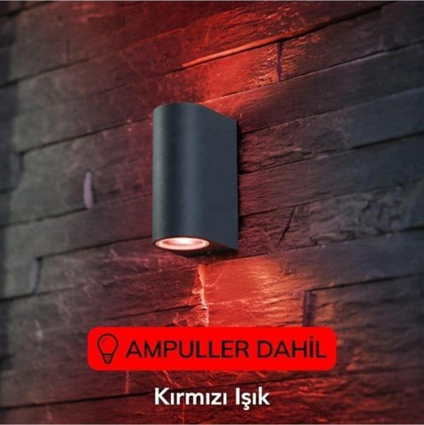 Full Reyon Kırmızı Işık Antrasit Kasa Çift Yönlü Dekoratif Iç Ve Dış Mekan Duvar Apliği - Image 1