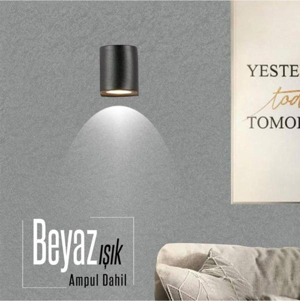 Full Reyon Tek Yönlü Iç - Dış Mekan Dekoratif Siyah Aplik - Beyaz Işık - Image 1