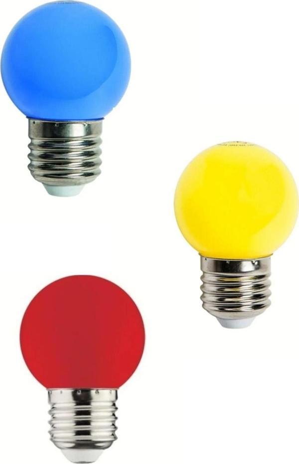 Full Reyon 3 Adet 5 Watt Sarı, Mavi Ve Kırmızı Renkli E27 Duylu Gece Lambası Ampulü, Ağaç Feneri Ampulü - Image 1