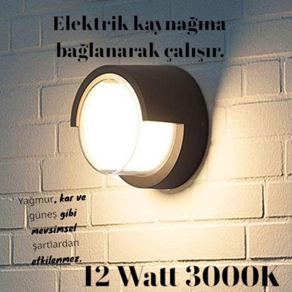 Full Reyon 12 Watt, 3000 Kelvin, 840 Lümen Modern Tasarım Led Aplik, Şık Bahçe, Banyo, Balkon, Teras Armatürü - Image 1