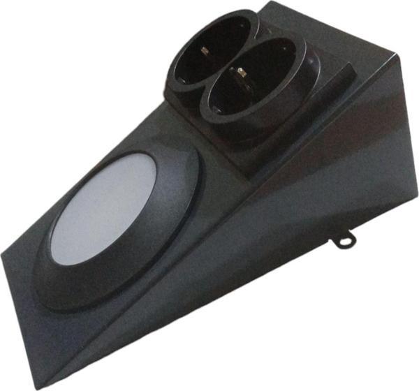 Full Reyon Antrasit Metal Kasa, Çift Prizli, 2,5 Watt Beyaz Işık Ledli Aç - Kapa Düğmeli Tezgah, Dolap Armatürü - Image 1