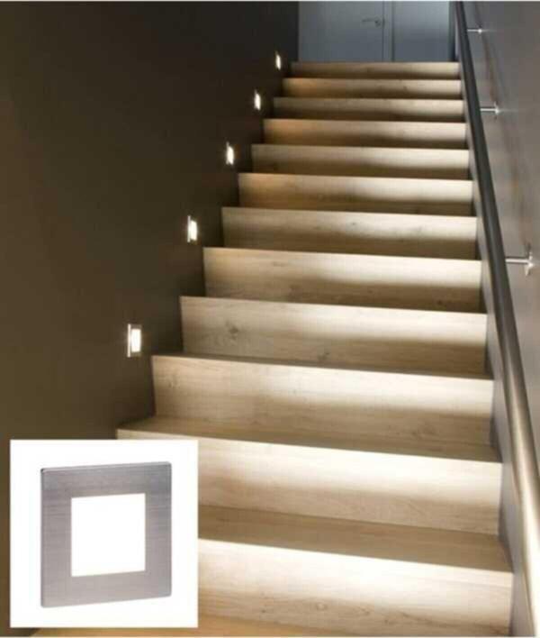Sekizgen Led Hareket Sensörlü Kare 3 Watt Merdiven Armatürü Matkrom Kasa Beyaz Işık - Image 1