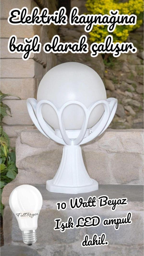 Full Reyon Beyaz Işık 10 W. Led Ampul Dahil Dekoratif Bahçe Duvar Aydınlatma Armatürü Set Üstü Dekoratif Aplik - Image 1