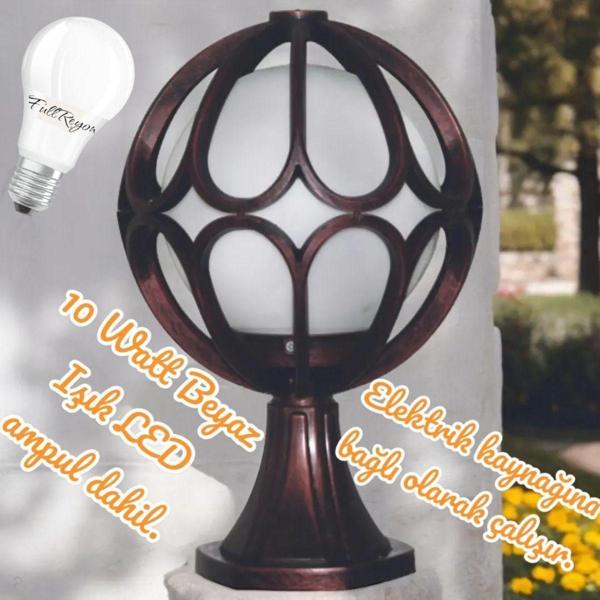 Full Reyon Beyaz Işık 10 W. Led Ampullü  Bakır Eskitme Bahçe Duvar Aydınlatma Armatürü Set Üstü Plastik Aplik - Image 1